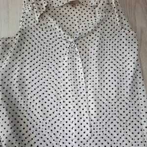 LOFT Sleeveless Polka Dot Tie Neck Blouse Size Large